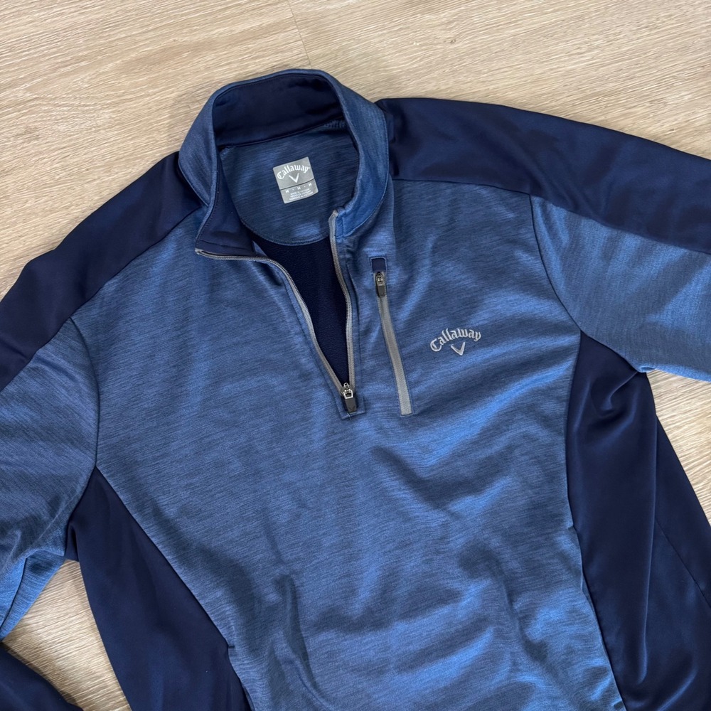 Callaway 1/4 Zip Pullover Mens Medium Blue Heathered Golf Fleece Sweater